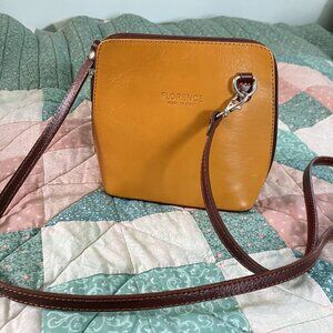 Florence Leather Purse‎ Crossbody Bag Mustard Yellow Brown Neutral Made in Italy